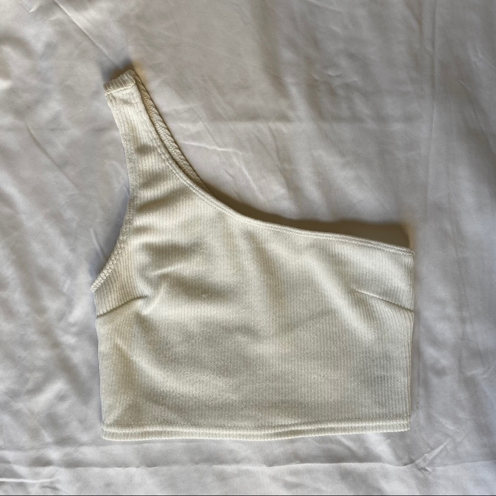 one shoulder white top